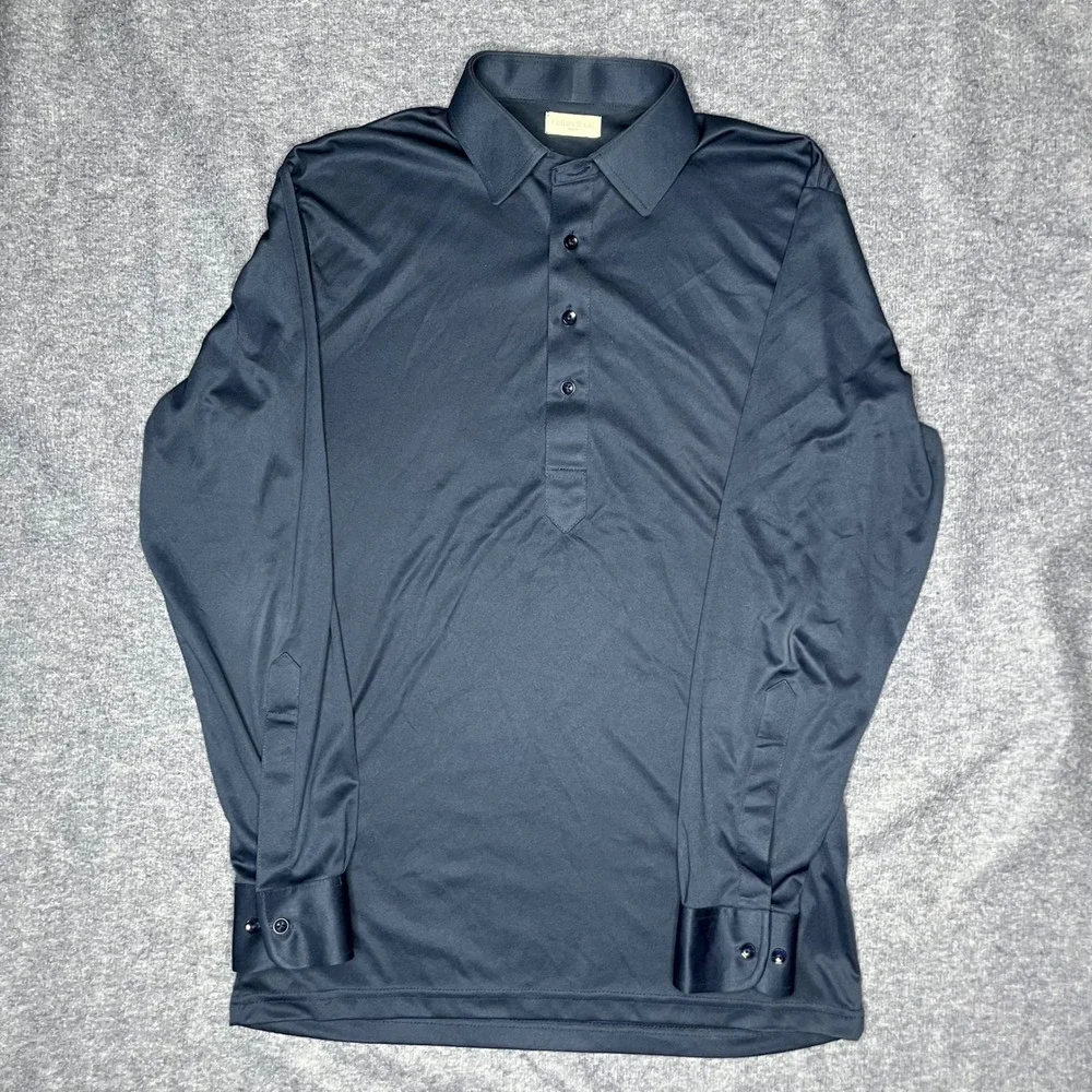 Collars & Co Mens Medium Navy Blue Long Sleeve Performance Polo Dress Shirt